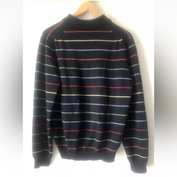 Brooks Brothers Stripe Sweater L Navy Multicolor Italian Merino Wool Rainbow - Picture 2 of 10